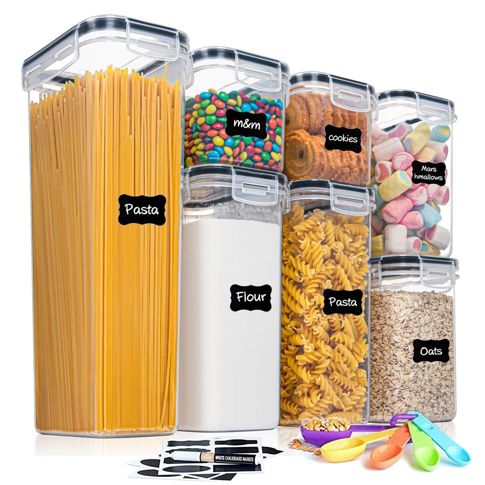 7 boîtes de rangement plastique - Couvercle hermétique pour céréales